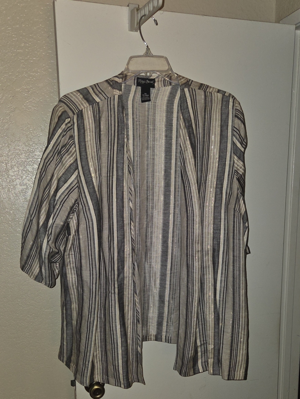 Maggie Barnes Vertical Striped Lightweight Open-Front Cardigan / Kimono